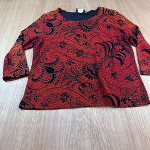 Brittany Black Woman Orange Black Paisley Burnout Top Size 1X Made in USA